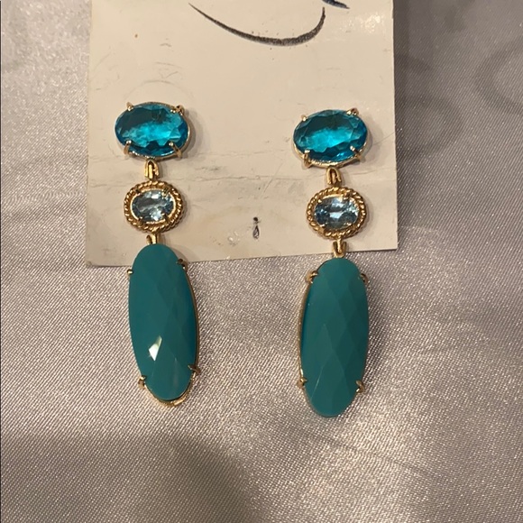 Crystal topaz and gemstone earrings 2” drop - Picture 2 of 7